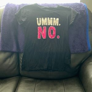 Black shirt that says Ummm. No, condition is good, size is XL(15-17)